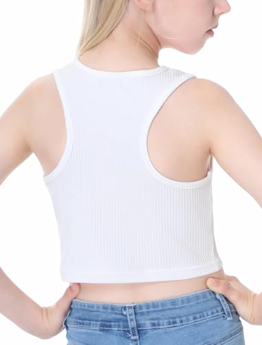 Image of EXARUS Girls Crop Tank Top Dance Hip Hop Outfits Cheer Cropped Top | Kids Tween Youth Summer Athletic Dance Convention Fitted Gymnastics Sleeveless Clothes
