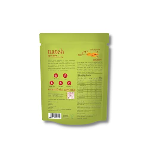 Image of Natch Dried Thai Mango Slices, Healthy Snakcs 100% All Natural, Vegan, Gluten Free, No Artificial Preservatives, Trans Fat Free, Rich in Antioxidants, Chilli Flavour, 60gm (Pack of 4)