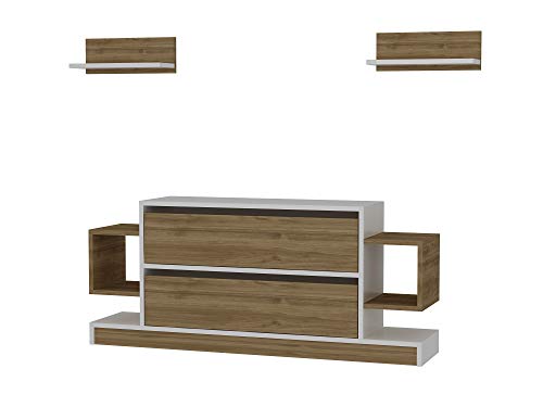 Alphamoebel 2206 Magic TV Board Lowboard Fernsehtisch Fernsehschrank Sideboard Schrank Tisch für Wohnzimmer, Weiß Walnuss, Regal Ablagen, 134 x 56 x 30 cm