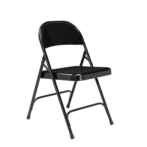 National Public Seating Steel Portable Folding Chairs 50 Series Premium Heavy-Duty Foldable Chairs for Indoor & Outdoor, Set of 4 – Comfortable, Durable, Institutional-Grade, Black