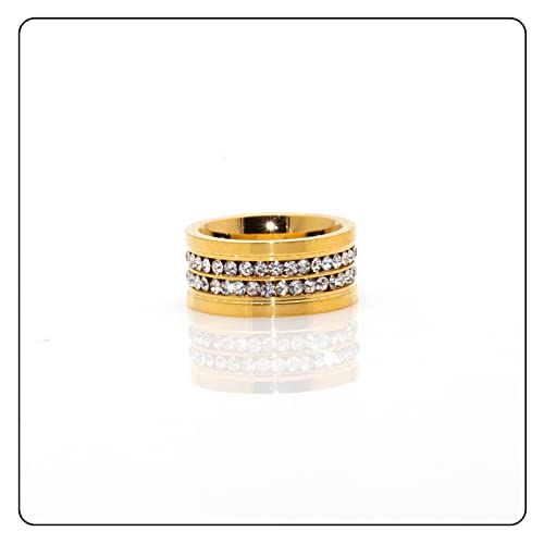 Fashion 18K Gold Stainless Steel Band Ring Two Row Crystal Ring3
