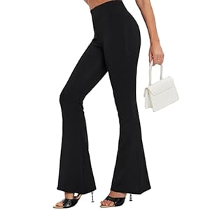 LYANER Women’s Bell Bottom Pants Flare Wide Leg Stretch High Waist Work Office Trousers