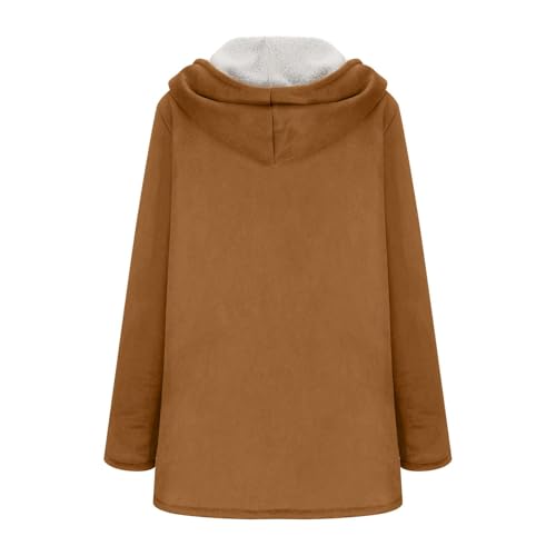 HOTYD Womens Faux Suede Warm Winter Coats with Fuzzy Cuffs Button Open Front Hooded Jacket Fleece Lined Pea Coat with Pocket4