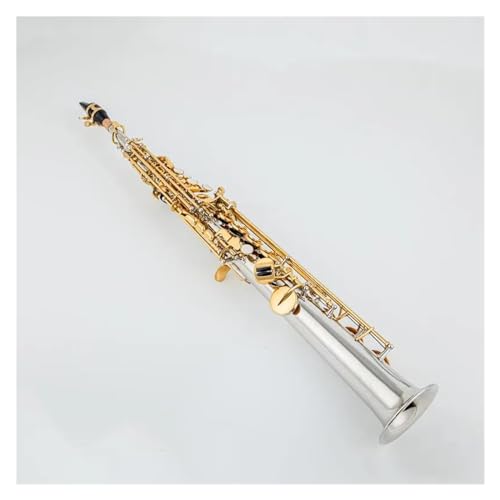 サックス ソプラノサックス シルバーリング ゴールドキー ケース付き サックス ソプラノ マウスピース リード ネック (Color : Silver)