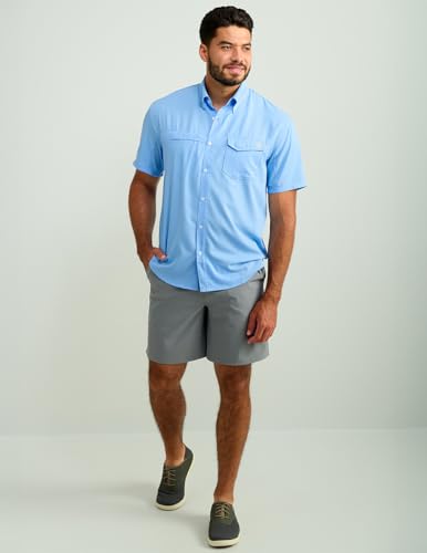 Image of HUK Men's Tide Point Kc Scott Original Artwork Short Sleeve Shirt, Fishing Button Down
