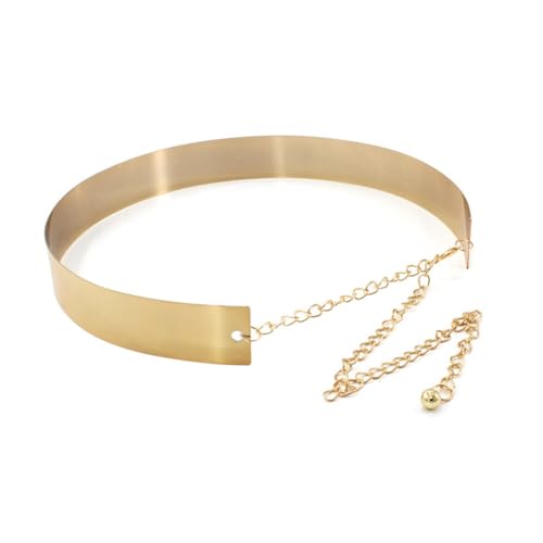 PHEZEN Women Metal Belt Gold/Silver Shiny Polished Adjustable Gold Metal Mirror Waist Belt for Evening Dresses Type 34