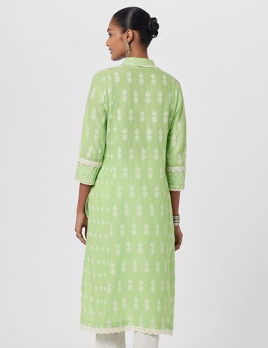 Image of BIBA Women Cotton Regular Fit Straight Embroidered Kurta