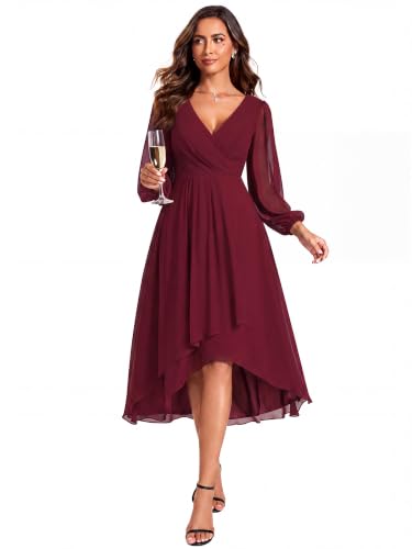 Image of Ever-Pretty Women's Long Sleeves Midi Fall Cocktail Wedding Guest Dresses