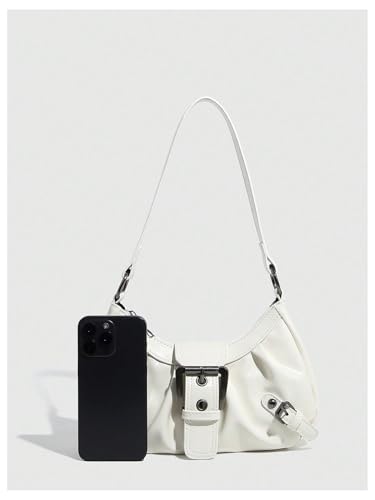 Image of QWINEE Women's Vintage Buckle Shoulder Bag Y2K Punk PU Leather Handbag Clutch Purse