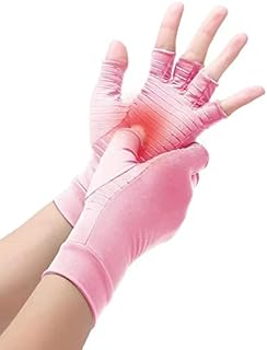 Waxden Copper Compression Arthritis Gloves, Best Copper Infused Glove for Women and Men, Fingerless Arthritis Gloves, Pain Relief and Healing for Arthritis, Carpal Tunnel, 1 Pair (M, Pink)