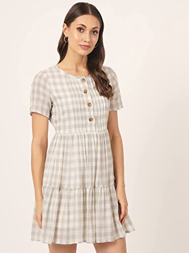 Image of BEATNIK Cotton Ruffled Sleeves Printed White Women Dresses