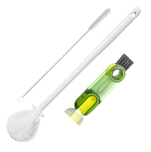 Image of 3-in-1 Bottle Cleaning Brush Set - Silicone Cup Brush with Long Handle + Straw Cleaner + Multi-Function Gap Brush | Deep Cleaning for Bottles, Cups, Glass, Lids & Narrow Spaces (Kitchen Cleaning Kit)