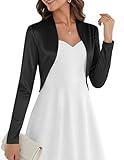 Belle Poque Women Satin Bolero Jackets Long Sleeve Cropped Cardigan Ruffle Hem Elegant Shrugs Black M