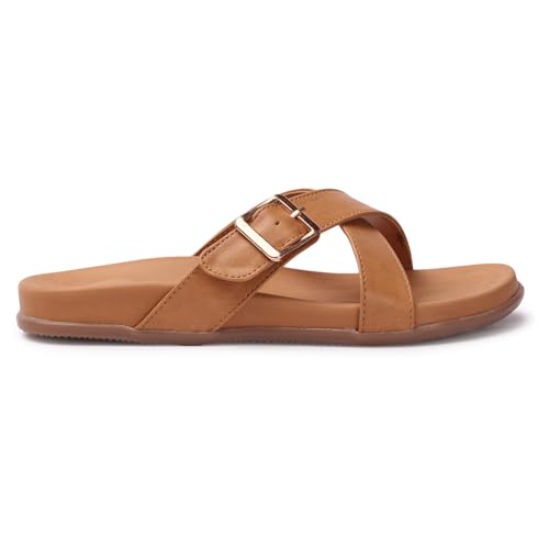 Image of ELLE Women's Flats Slip-On Sandals with Buckle Detail