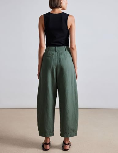 Hooever Women Casual Button Down Pants High Waist Business Work Straight Trousers with Pockets3