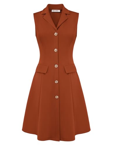 GRACE KARIN Women Summer Business Work Dress Orange Dress Sleeveless A Line Dresses S