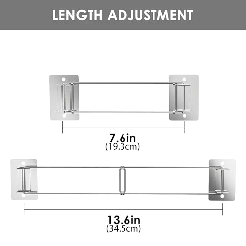 Image of Adorila RV Shower Corner Storage Bar, 7-13 Inches Adjustable Stainless Steel Rod Corner Shelves in Camper, RV Bath Accessory for Securing Toiletries