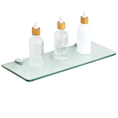 SAYAYO Étagère Murale en Verre Tablette Salle de Bain, Étagère de Douche en Verre Transparent Trempé de 7MM Épaisseur et Chrome Poli Supports, Longueur 38CM,...