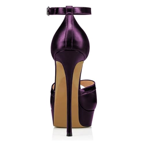 FOWT Fashion V-Cut Platform Peep Toe Stiletto Silver Womens Heeled Sandals Sexy Pointed Toe Buckle Strap 6 IN Super High Heels Elegant Dress Party Pumps Shoes, US Size 4-11 M4