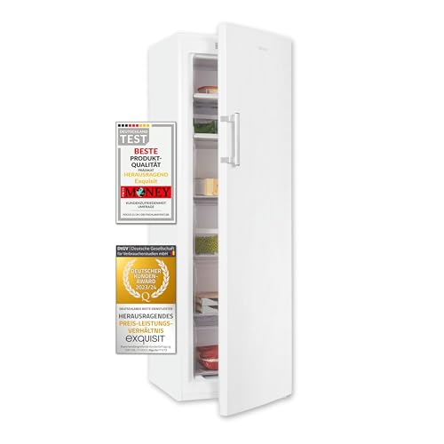 Exquisit® Congelador vertical capacidad de 204 L, congelador con tecnología No Frost, 6 compartimentos, congelación rápida, diseño moderno y compacto, Altura 170 cm. Color blanco