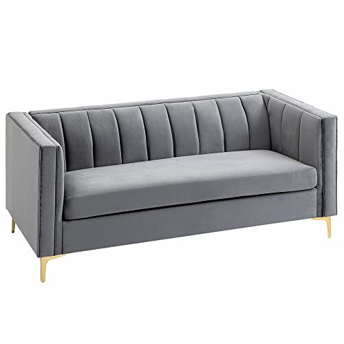 HOMCOM Canapé 3 Places Style Art Déco piètement Acier doré revêtement Velours Gris