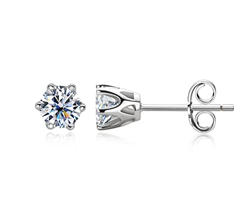 Moissanite Stud Earrings For Women Lab Created 1 Carat 5Mm Simulated Diamond Earrings Hypoallergenic Sterling Silver Earing Jewelry Gifts For Her, White Gold Plated Mothers Day Gifts #TOP1