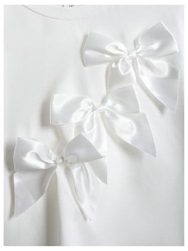 OYOANGLE Girl's Cute Bow T Shirt Short Sleeve Crew Neck Tee Shirts Solid Summer Casual Tops2