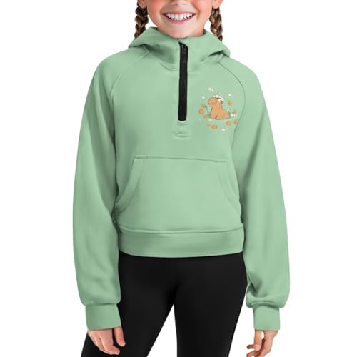 Girl's Fashion Hoodies Long Sleeve Half Zip Up Cropped Unisex Kid Sweatshirts Hooded with Pocket Pullover Tops