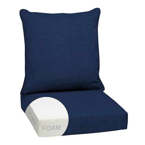 Image of Arden Outdoor Foam Deep Seat Cushions Set, 24x24, Premium High-Density Foam, Never Flattens, Weather-Proof for Patio Chair Sofa Couch, Sapphire Blue Leala