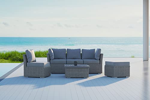 OUTFLEXX Loungemöbel Set, grau, Polyrattan, inkl. Loungetisch, für 5 Personen, wasserfeste Kissenbox