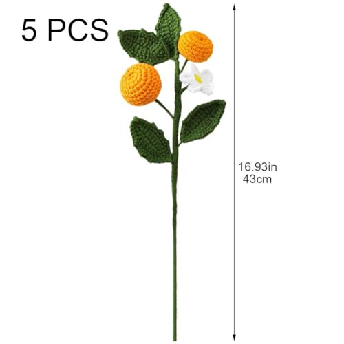 Tiges d'orange tricotées avec feuilles, décoration florale durable - 3