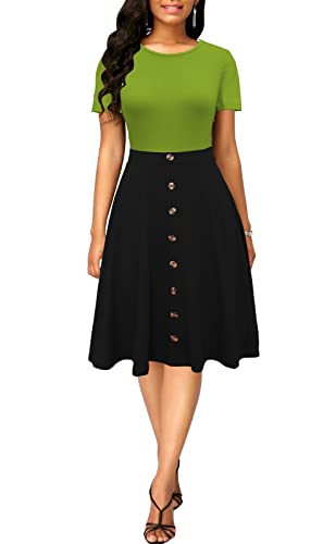 Image of Berydress Women's Short Sleeve Colorblock Button Down Sundress Knee-Length Flared A-Line Casual Party Swing Dress