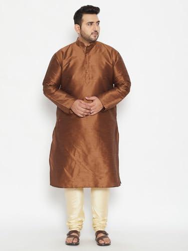 Image of Vastramay Plus Men's White Silk Blend Kurta Pyjama Set VPLUSMKWH001nPBL 44 | Independence Day