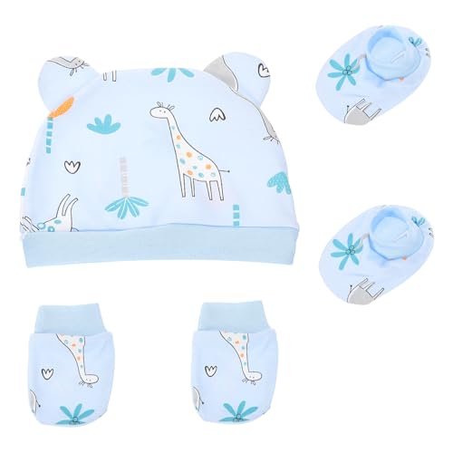 CORHAD Conjunto para Recién Nacido Gorro Azul con Diseño de Manoplas y Calcetines de Algodón Suave Elásticos y Cómodos para Cuidado Higiene del Niña