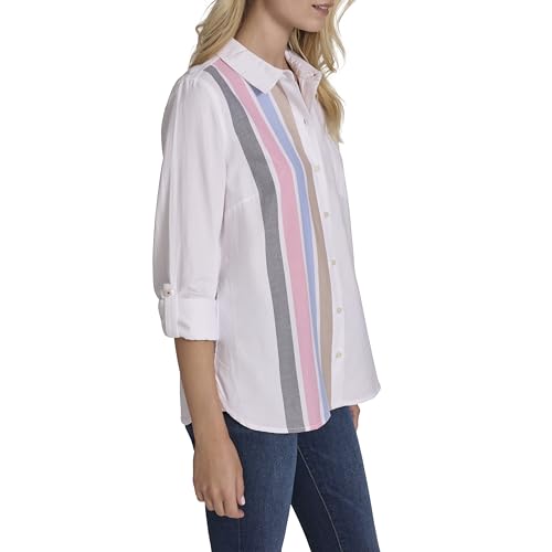 Image of Nautica Women's Button Front Long Sleeve Roll Tab Shirt