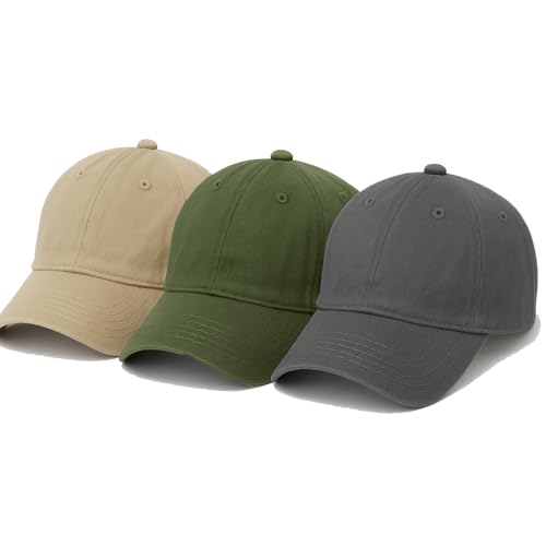 Image of Amazon Brand - Anarva Unisex Cotton Baseball Cap Pack of 3 - Adjustable Strap Back Hat for Men & Women | Breathable Casual Sports Caps for Outdoor, Running, Travel
