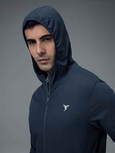 Image of TECHNOSPORT Men's Regular Fit Solid Hooded Neck Jacket With Ts Flexi, UPF50+ for Sports, Gym & Regular Use
