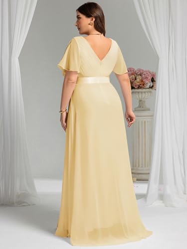 Image of Ever-Pretty Women's Chiffon Formal Evening Dresses for Curvy Women V-Neck Plus Size Floor Length Bridesmaid Dress