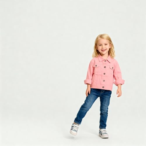 Image of A.T.U.N. (ALL THINGS UBER NICE) Trendy Girls Denim Jacket | Casual Outerwear with Full Button Front, Smart Collar & Pockets | Stylish Casual Kids Jacket for Everyday, Travel, Party & Daily Style
