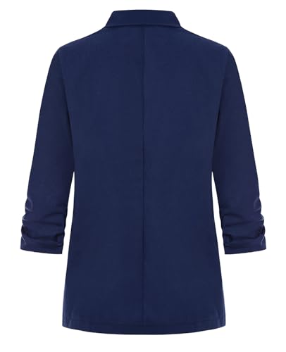 Womens Cotton Linen Blazer 3/4 Ruched Sleeve Lightweight Spring Summer Lapel Button Casual Blazers with Pockets3