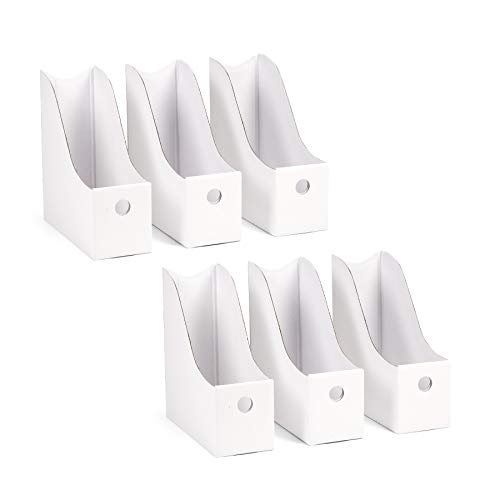 Blue Summit Supplies 6 Pack White Cardboard Magazine Holders, Sturdy Corrugated Cardboard Magazine File Boxes