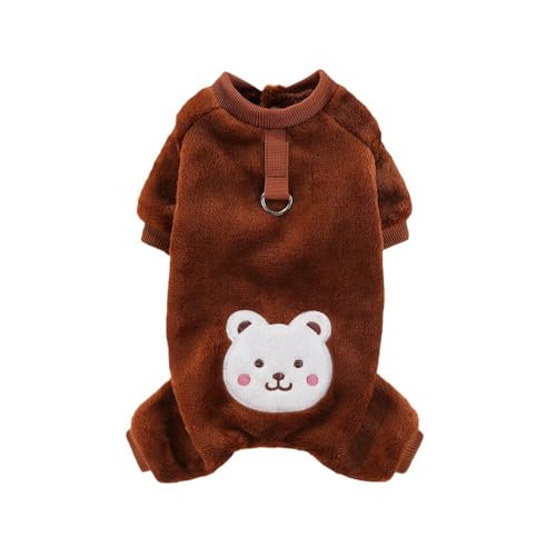 Morycat犬服 ロンパース 秋冬 つなぎ パジャマ かわいい ふわふわ 裏起毛 dカン付き ジャケット 四つの足 ドッグウエア 防寒 厚手 暖かい 洋服 ルームウェア 部屋着 抜け毛防止 お散歩 小中型犬 (ブラウン,M)