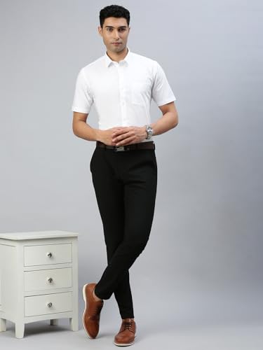 Image of RAMRAJ COTTON Men White Solid Half Sleeve Cotton Shirt