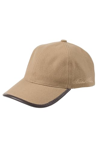 Brooks Brothers Mens 100% Wool Baseball Hat with Leather Strap & Buckle - Woven Logo One-Size Adjustable Luxury Hats Camel