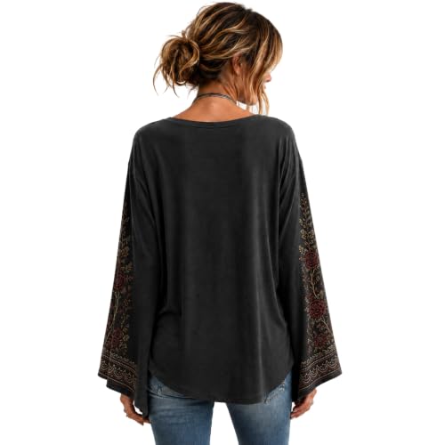 Womens Halloween Shirts Vintage Bell Sleeve Crew Neck Skeleton Top - image 6