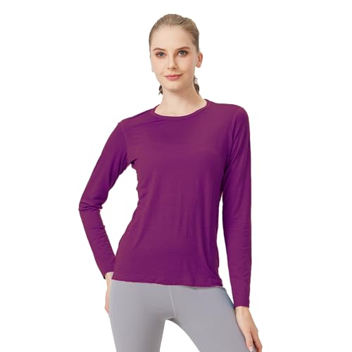 100% Merino Wool Women's Long Sleeve T-Shirt，Thermal Underwear Top for Hiking，Everyday Wear for Base Layer Women