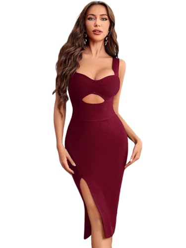 Midi Bodycon Bandage Dresses Semi-Formal Cut Out Split Wedding Guest Dress