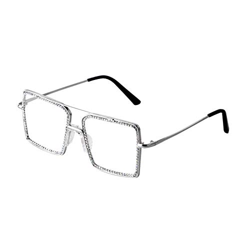 ADE WU Blaulichtfilter Brille Damen,Groß Brillenfassung mit Blockieren Blaue Licht von PC, TV und Handy, Brille Ohne Stärke, Retro Vintage Computer Brillen mit Diamanten Cover
