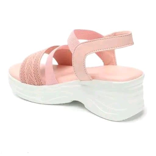 Women's Platform Sandals, Pink Mesh Strap | High Heels Sandals - Fashionable Stylish Wedges | Girls and Ladies | Stylish Sandals for Women Wedge High heel sandals women 2 31J7QIO DwL