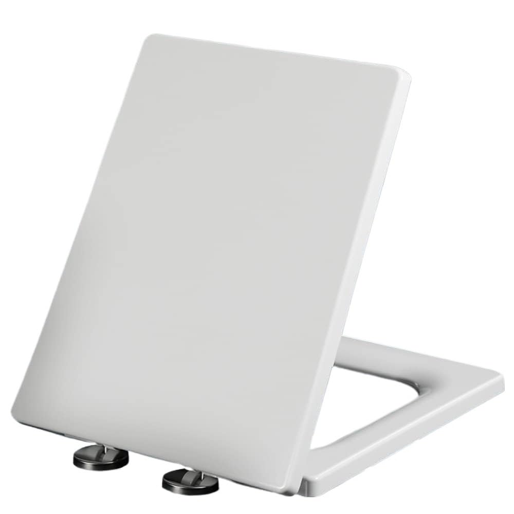 Nviusdsj Wit Toilet Seats, Anti Bacterial Toilet Lid Square Shape Loo Seat, H Non-Slip Bumpers,~(41~48 * 36.5Cm)